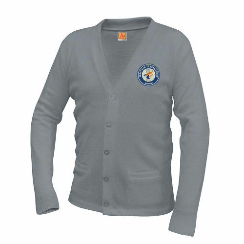 Cárdigan clásico unisex con cuello en V de FPA - Gris jaspeado