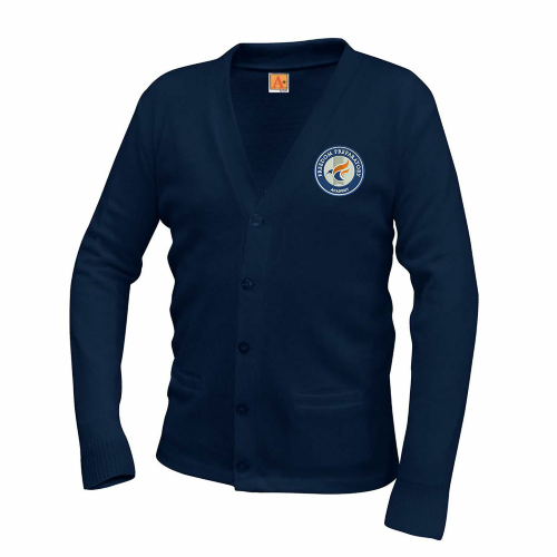 Cárdigan clásico unisex con cuello en V de FPA, color azul marino