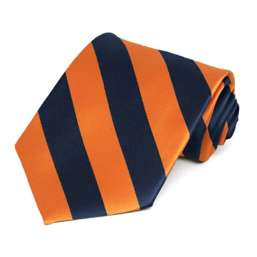 Navy Blue & Orange Striped CLIP-ON tie - FOR ELEMENTARY STUDENTS