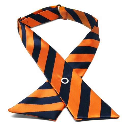 Girl's Navy Blue and Orange Striped Crossover Tie
